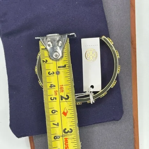 Tory Burch Red Enamel Cuff Bangle Bracelet Gold Logo Accents – Size 6.5 NWT - Picture 8 of 8